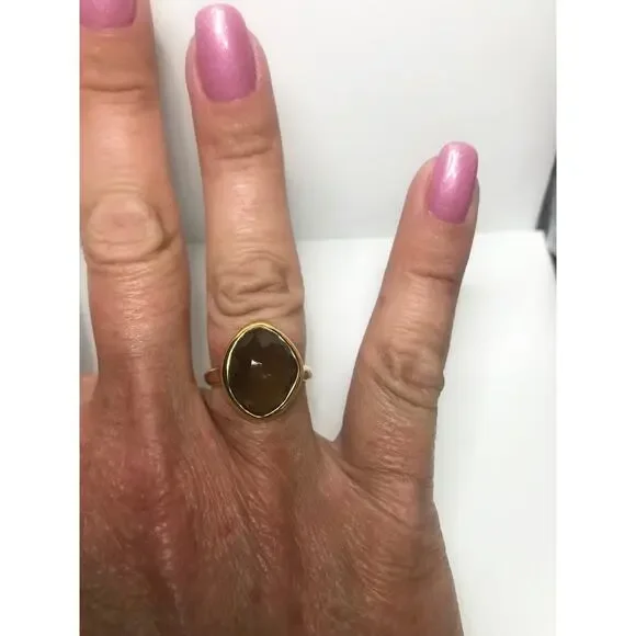 Beautiful 5ct Genuine Smoky Quartz Ring 18k Gold Vermeil Gold Smoky Quartz Ring - Picture 5 of 10